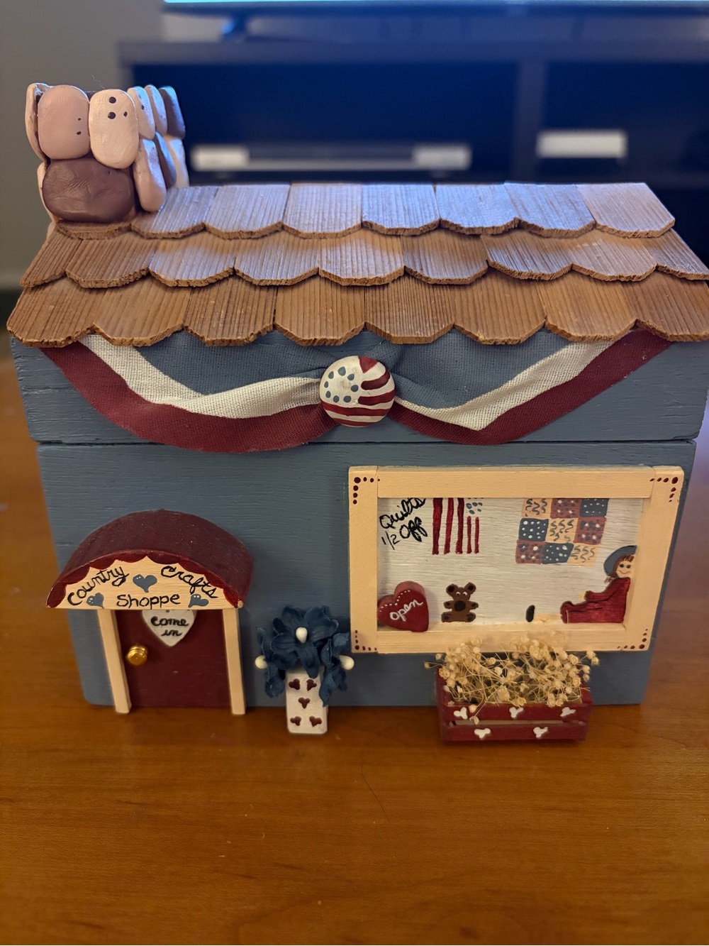 Handcrafted Blue & Brown Decorative Country Shoppe Home Recipe Box
